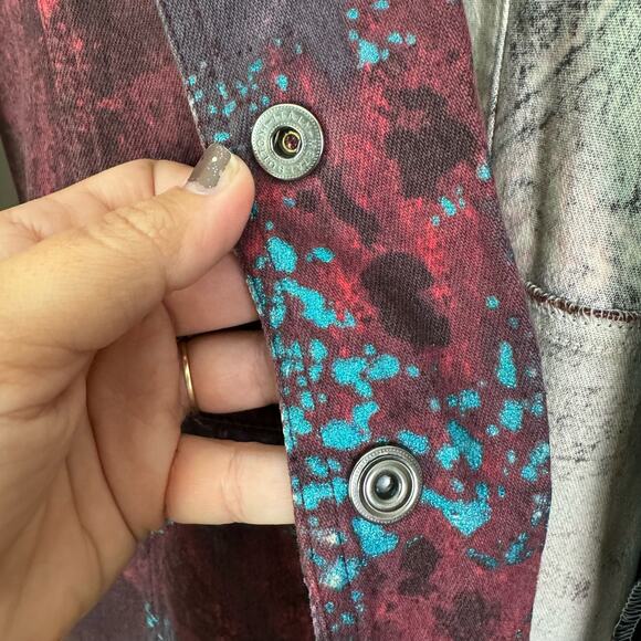 Just Cavalli by Roberto Cavalli Y2K Metallic‎ Paint Splatter Maroon Trench Coat - Picture 9 of 12